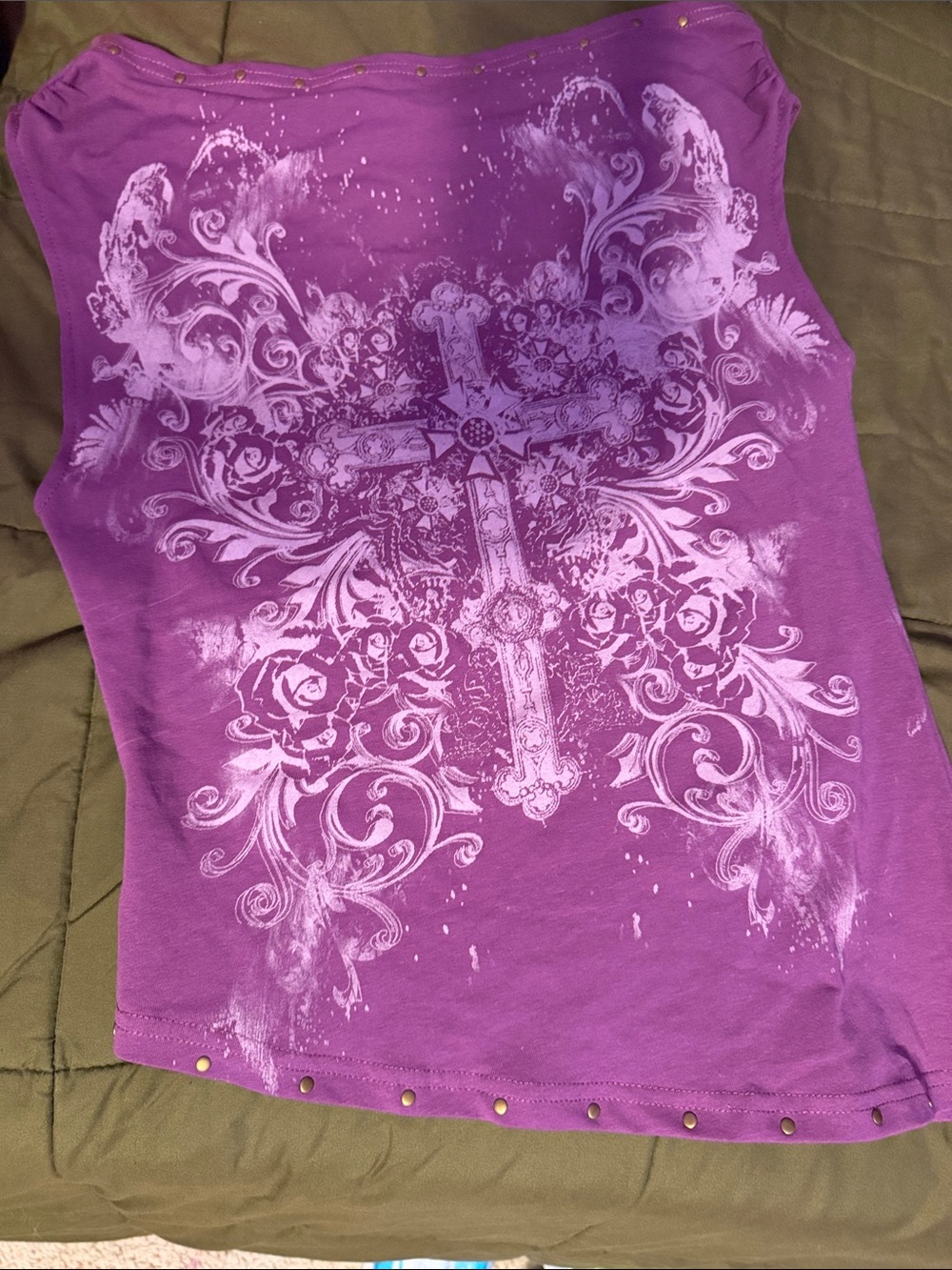 Girls' Purple Short Sleeve Graphic Tee with Cross Detail